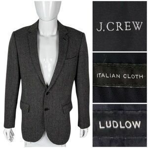 J Crew Mens 40 L Blazer Sport Coat Ludlow Wool Blend Gray Herringbone Tweed EUC